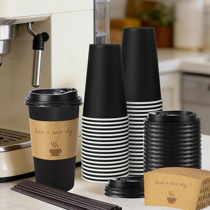 BYSNOW 20 oz 50 pack Disposable Paper Coffee Cups, Paper To Go Cups - Image 6