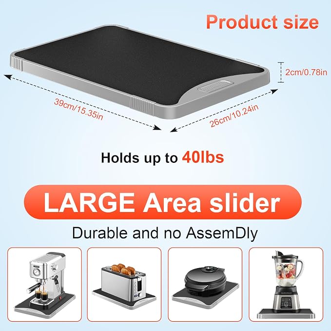 ARGOMAX Appliance Rolling Tray, Coffee Maker Slider, coffee pull out tray - Image 2