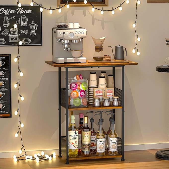 Jsskeeim Mini Floor Standing Coffee Bar Shelf, 3-Tier Small Coffee Table by Unknown