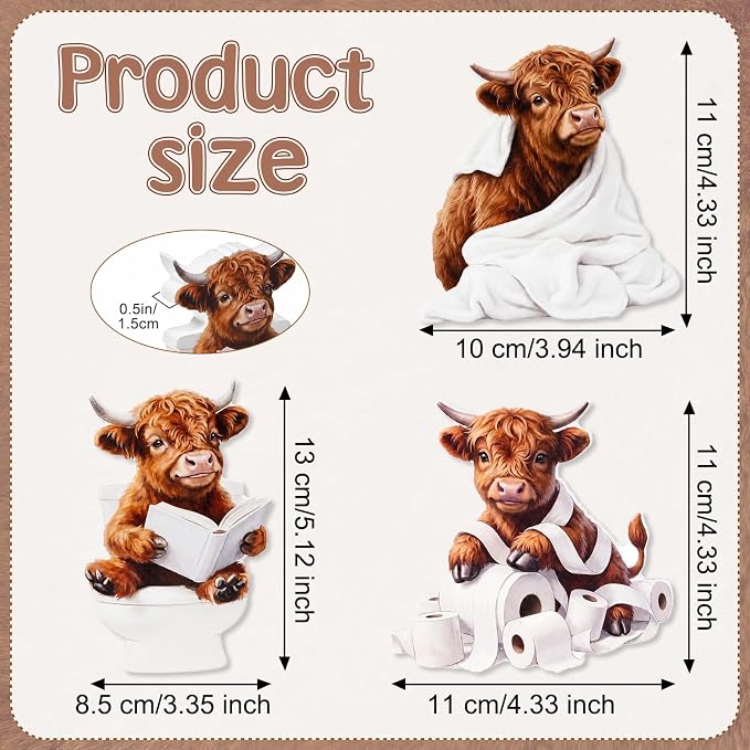 3 Pcs Funny Highland Cow Bathroom Decor Set, Highland Cow Decor Wooden Tabletop - Image 2