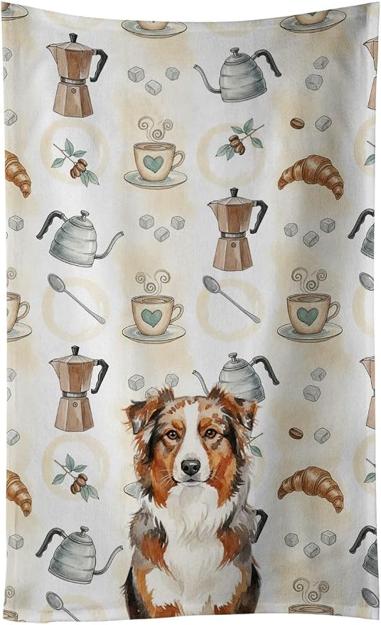 Caroline's Treasures Red Merle Australian Shepherd Coffee Bar Kitchen Towel by CarolinesTreasures