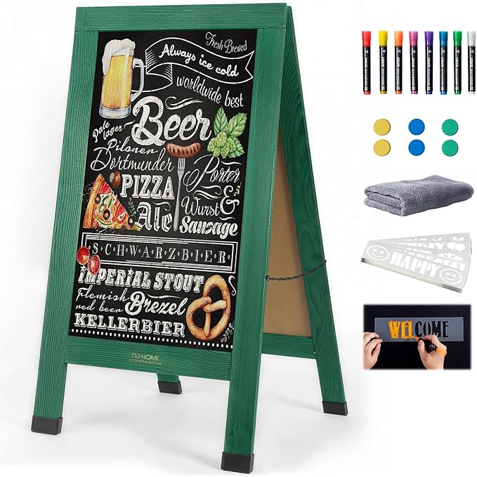 Wood Magnetic A-Frame Chalkboard Signs, Double-Sided Sidewalk Blackboard by TSJHOME