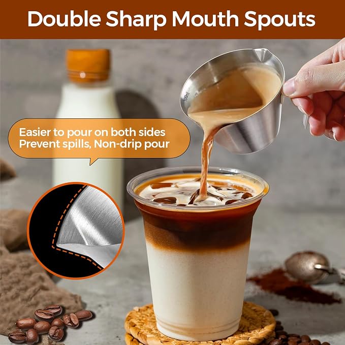 10Pcs Stainless Steel Espresso Cups, Double Spout Metal Espresso Measuring Cup - Image 2