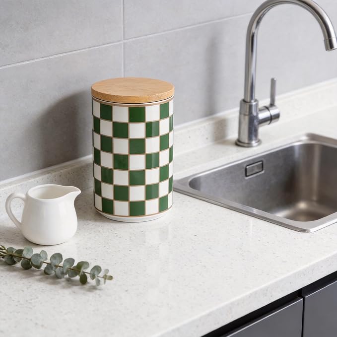 Kitchen Countertop Ceramic Checkered Canisters, Airtight Kitchen Canisters - Image 4