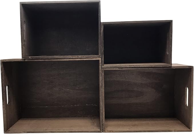 Oojami 4 Pack Rustic Wood Storage Crates, Nesting Decorative Boxes - Image 5