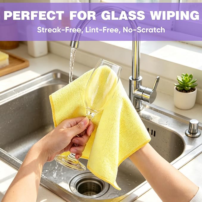 TEAWOO 10 PCS Yellow Microfiber Cleaning Cloths, Highly Absorbent Microfiber - Image 4
