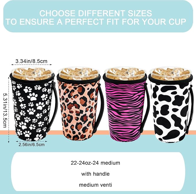 4 Pack Iced Coffee Sleeve, reusable Neoprene Cup Sleeves Suitable - Image 2