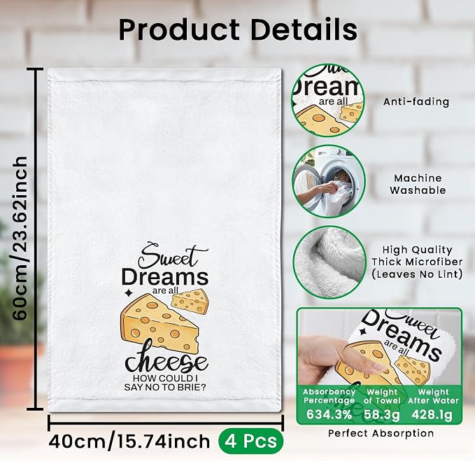 CUTHOLLOW Red Wine and Tacos Decorative Kitchen Towels Set of 4, 15.74"x23.62" - Image 2