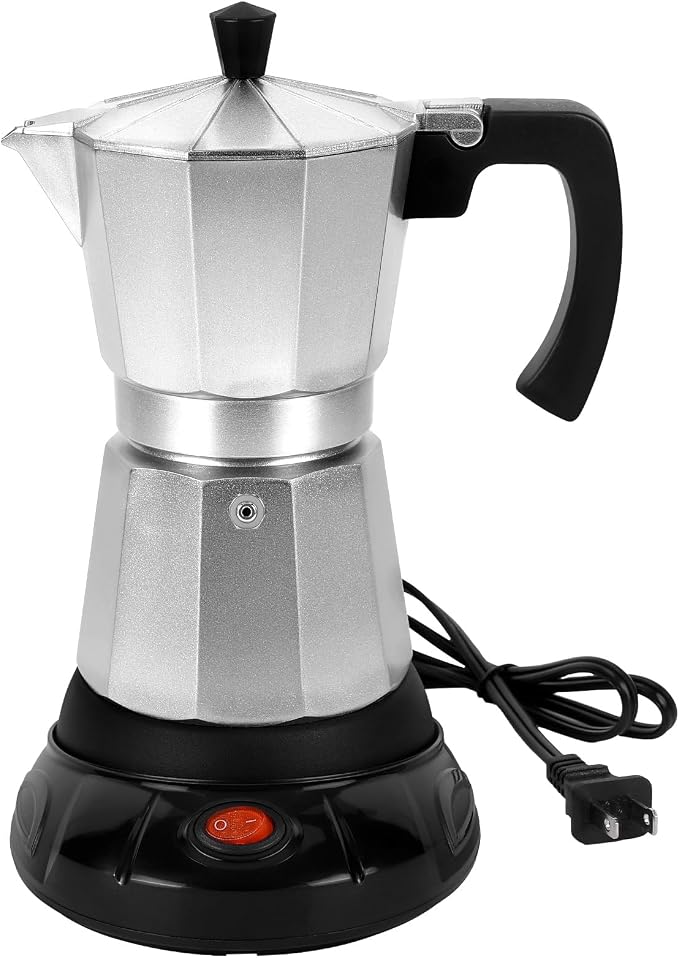 Silver Aluminum Electric Moka Pot, 3 or 6 Cups Espresso Maker by Suiitat