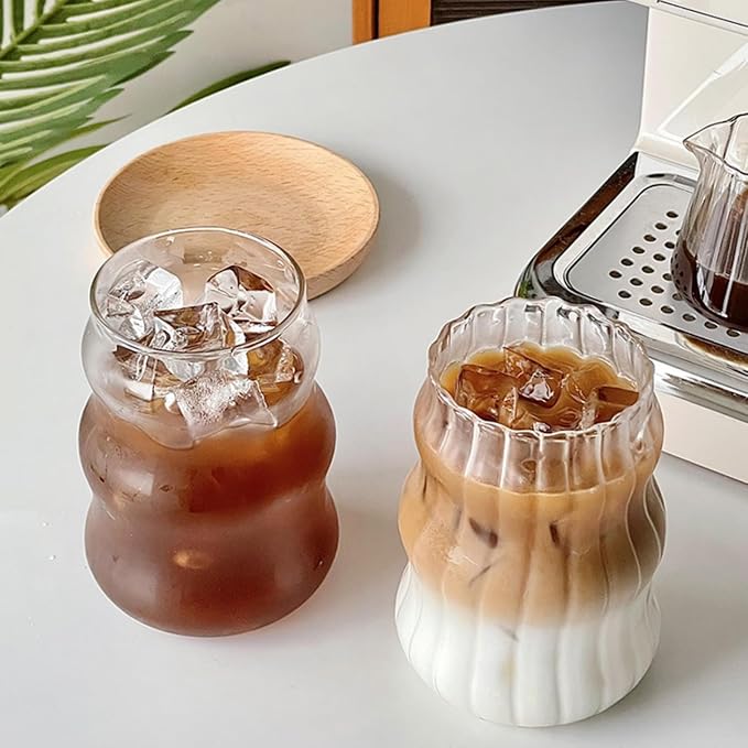 Nirvany 2 Pcs Ribbed Glass Cups, 18 Oz Vintage Drinking Glassware by Nirvany-MakeACoolLifeForU