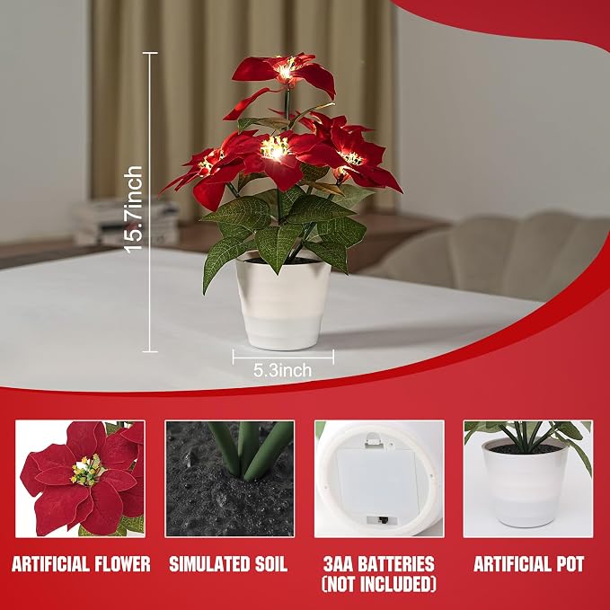Artificial Christmas Flower Lamp Night Light, Battery Powered - Image 2