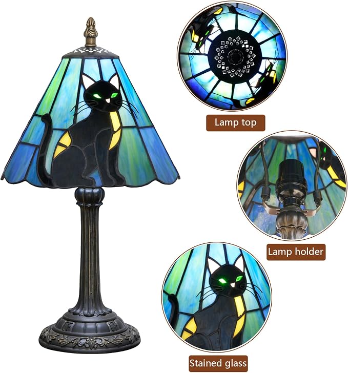 Tiffany Lamp Stained Glass Table Lamp 8X8X14 Inches Black Cat Style Living Room - Image 9
