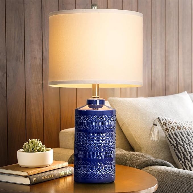 JUNNAI 24.5" Navy Blue Table Lamp Modern Bedside Ceramic Lamps - Image 5