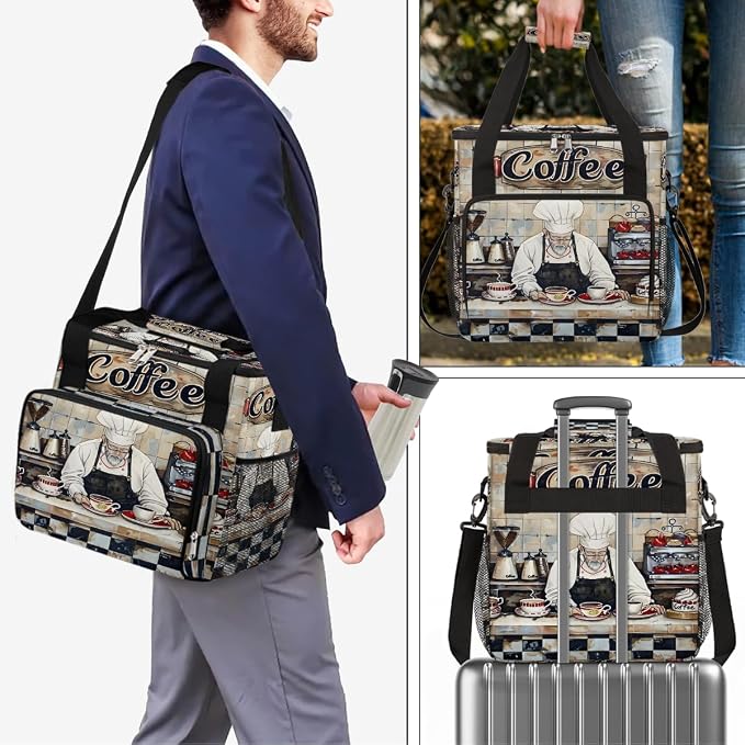 Coffee Chef Pattern Coffee Maker Carring Bag Travel Carrying Storage Tote Bag - Image 7