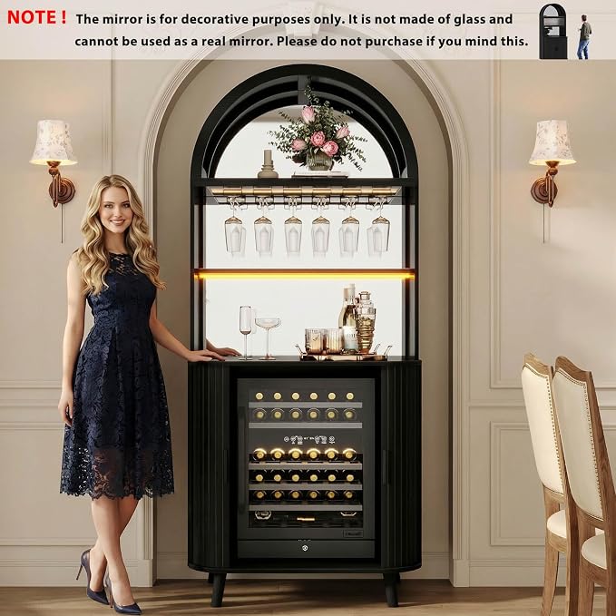 LVB Wine Cabinet with Fridge Space, Fluted Wine Cabinets with Rack Mirror - Image 3