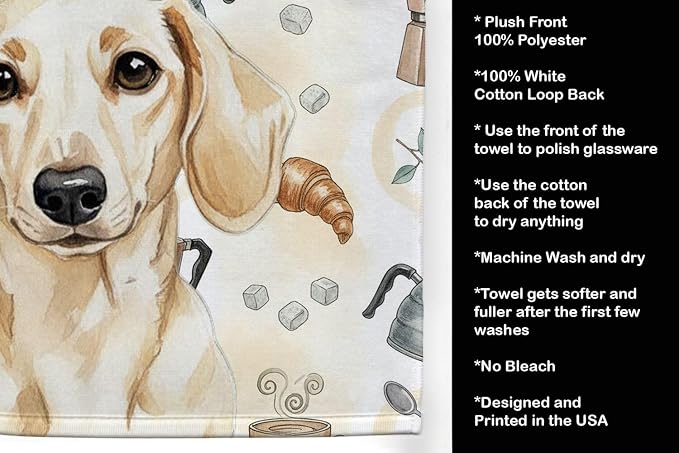Caroline's Treasures Cream Dachshund Coffee Bar Kitchen Towel Velour Plush - Image 4