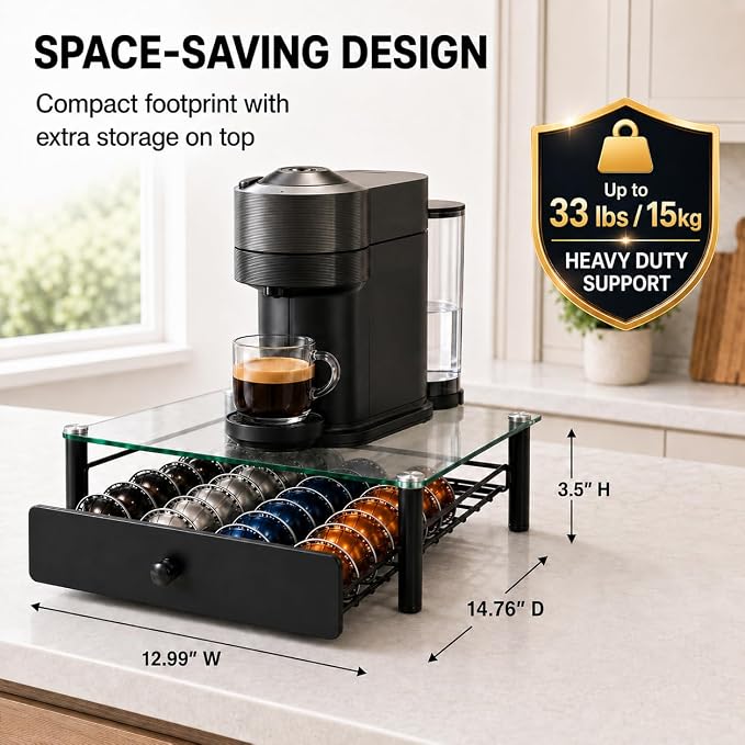 Tempered Glass Coffee Pod Drawer, Nespresso Vertuo Capsule Holder Organizer - Image 2