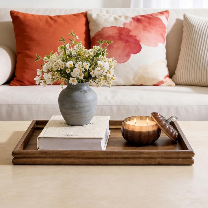 HILLSPRING Acacia Wood Ottoman Tray, 17 Inch Rectangular Serving Tray - Image 5