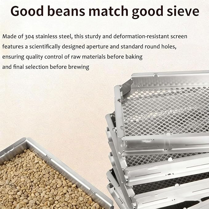 Stainless Steel Green/Cooked Bean Screen, Coffee Bean Grading Sieve Set - Image 3