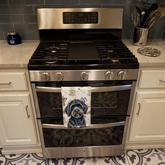 Caroline's Treasures Black Havanese Coffee Bar Kitchen Towel Velour Plush Front - Image 5
