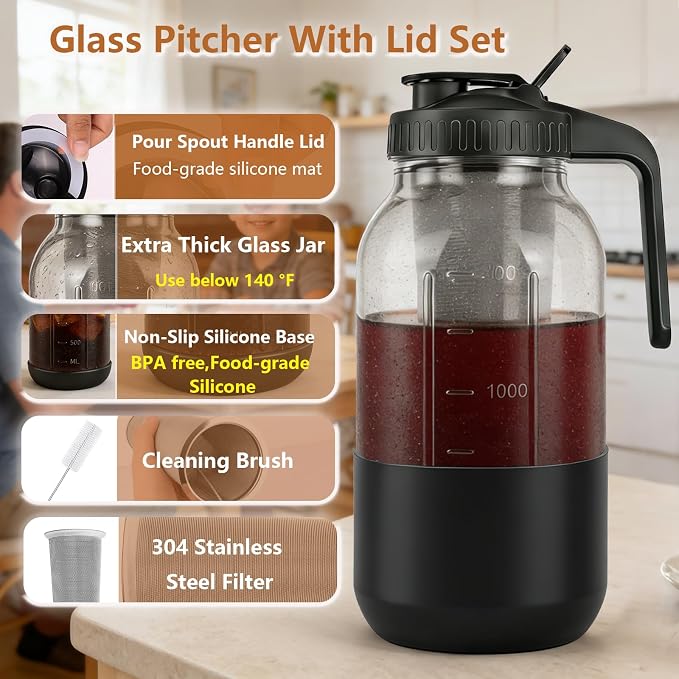 Cold Brew Coffee Maker, 64oz Mason Jar Pitcher - Image 3