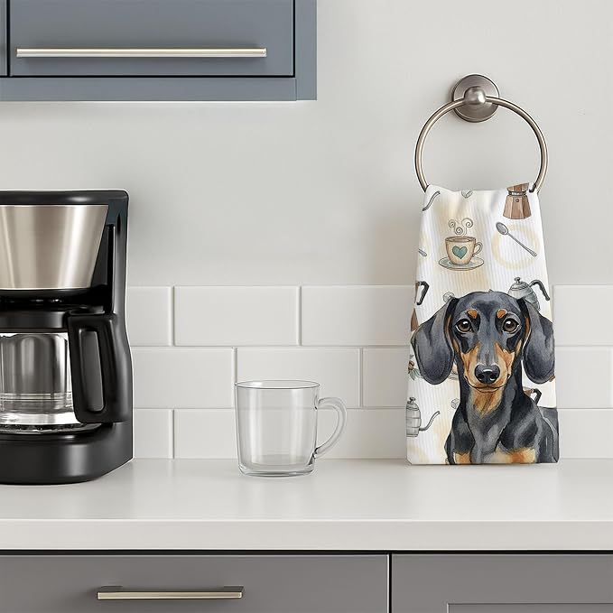 Caroline's Treasures Black and Tan Dachshund Coffee Bar Kitchen Towel Velour - Image 3