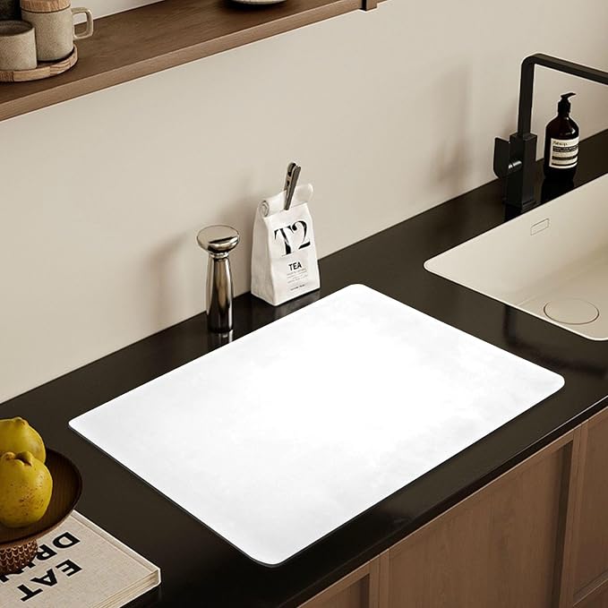 White Dish Drying Mat for Kitchen Counter No-slip Rubber Bottom Drainer Mats - Image 7