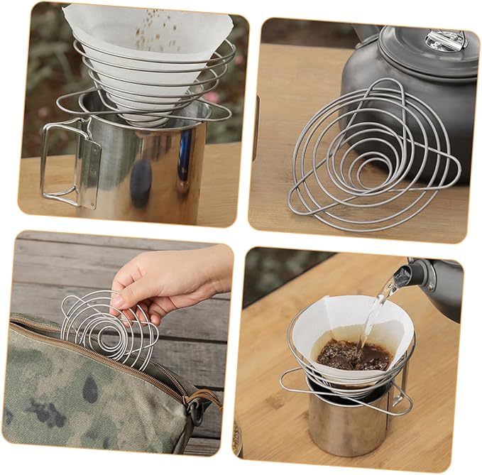 Toyvian 2pcs Stainless Steel Coffee Filter Cup Folding Funnel Filter Holder - Image 3