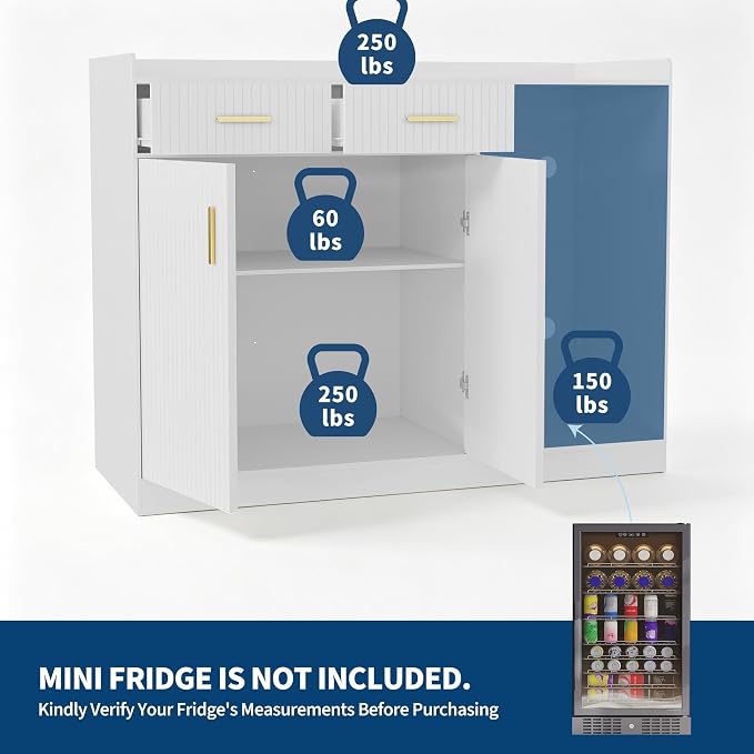 Garvee Coffee Bar Cabinet with Fridge Space, Fluted Wine Cabinet with Charging - Image 3