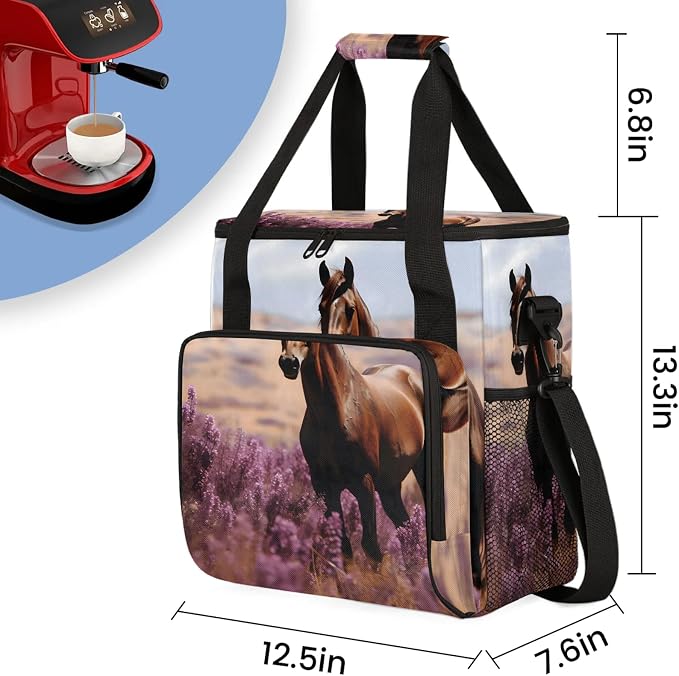 Horse Lavender Coffee Maker Carring Bag, Large Insulated Storage Organizer Case - Image 2