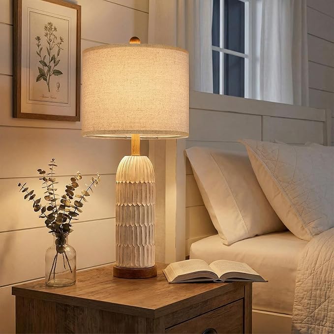 OYEARS 26.5" Bedside Table Lamps Set of 2, Farmhouse Table Lamp - Image 5