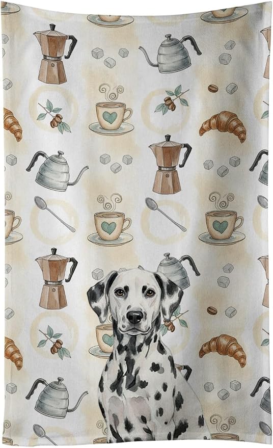 Caroline's Treasures Dalmatian Coffee Bar Kitchen Towel Velour Plush Front and by CarolinesTreasures