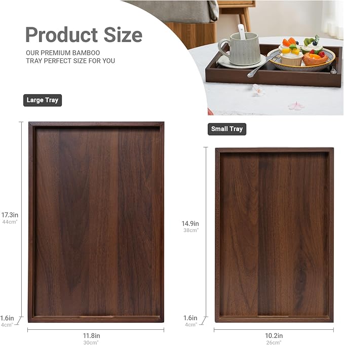 17.3‘’x11.8''x1.57''Large Bamboo Wooden Tray - Image 2