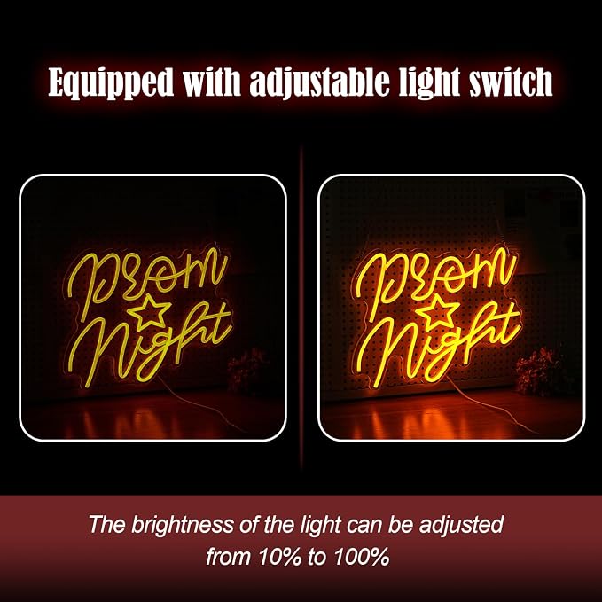 Prom Night Neon Sign for Wall Decor Yellow LED Words Neon Light by USB Powered - Image 4