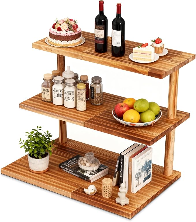 Countertop Coffee Station Organizer, 3 Tier Wooden Shelf by Dovesail