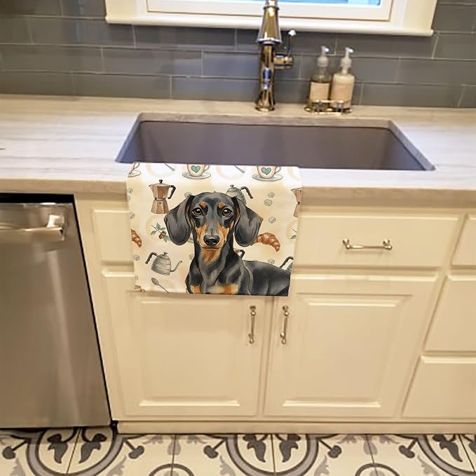 Caroline's Treasures Black and Tan Dachshund Coffee Bar Kitchen Towel Velour - Image 2