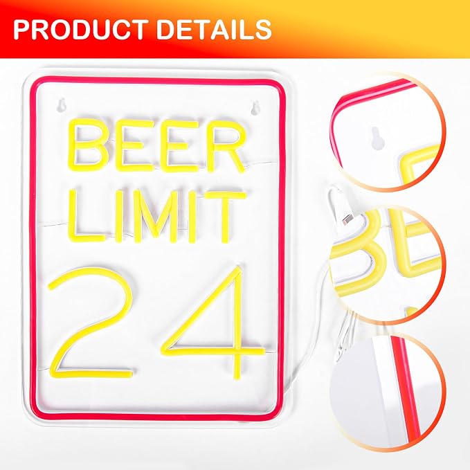 Beer Neon Sign for Wall Decor Dimmable Beer Limit 24 Neon Light Sign Bar Led - Image 5