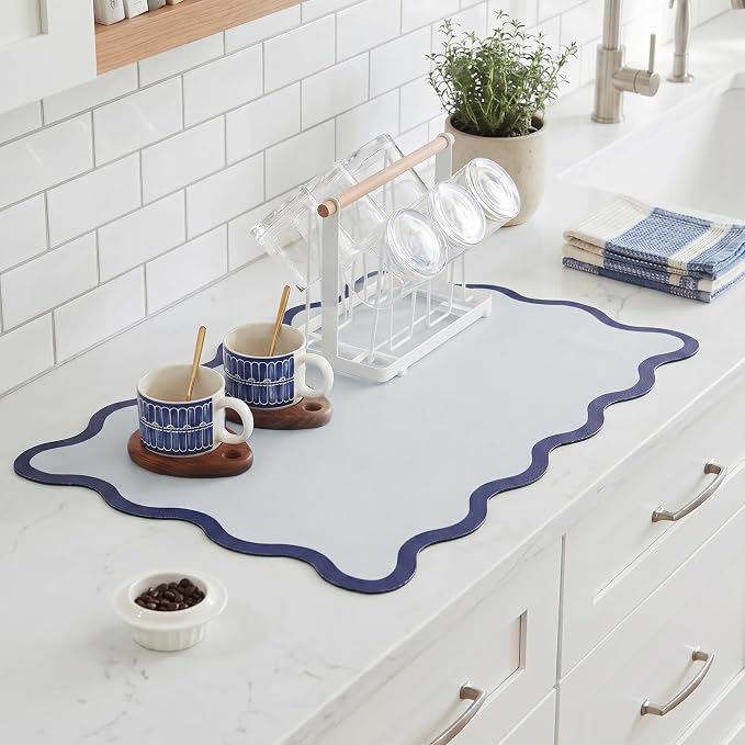 Scalloped Dish Drying Mat for Kitchen Counter, Absorbent Easy Clean Non-slip by Ralxion
