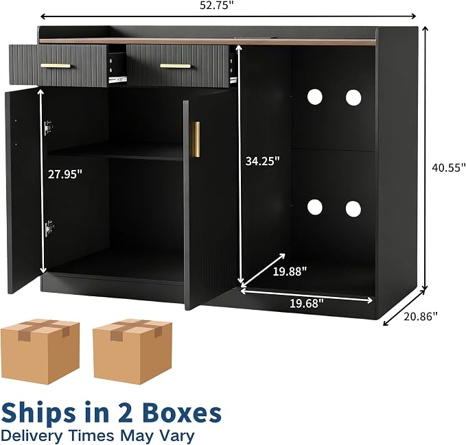Garvee Coffee Bar Cabinet with Fridge Space, Fluted Wine Cabinet with Charging - Image 2