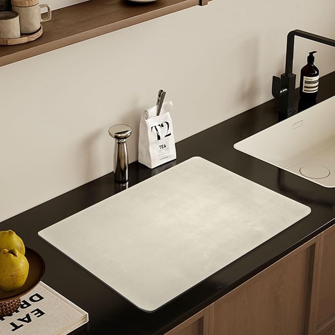 Beige Dish Drying Mat for Kitchen Counter No-slip Rubber Bottom Dish Drying Pad - Image 7