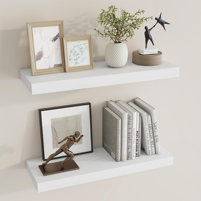 Dreamland 24 Inch Long Floating Shelves in White, 6.7 Inch Deep Floating Shelf by Dreamland