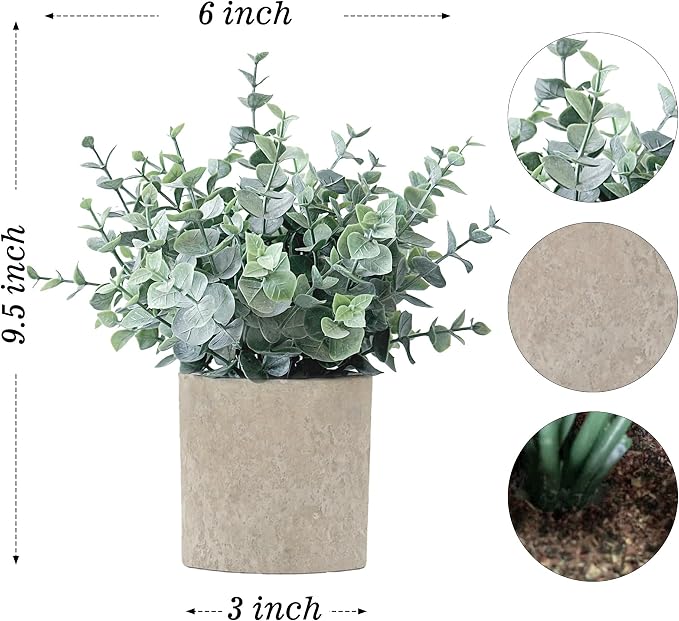 2 Pack Fake Plants Eucalyptus Small Potted Artificial Plants Indoor Greenery - Image 6