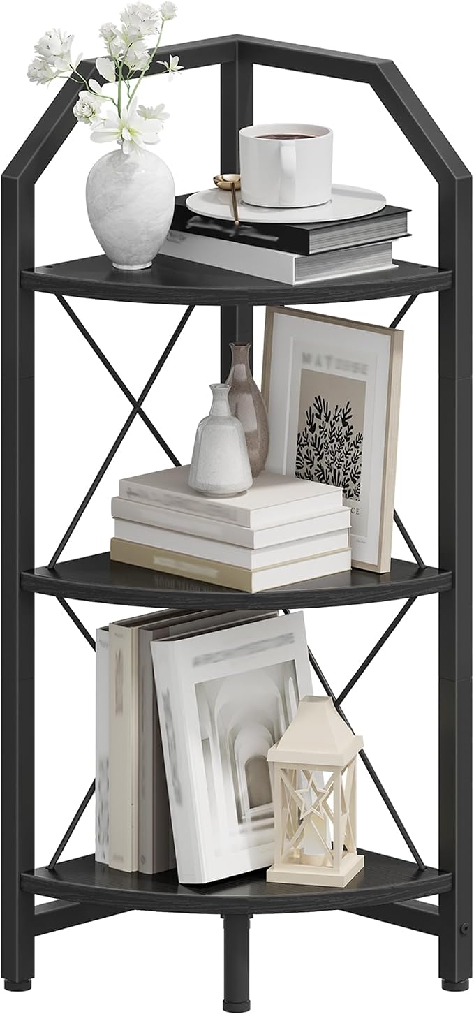 CHOEZON 3-Tier Corner Shelf, Industrial Corner Bookshelf, 35.4" Storage Stand - Image 9
