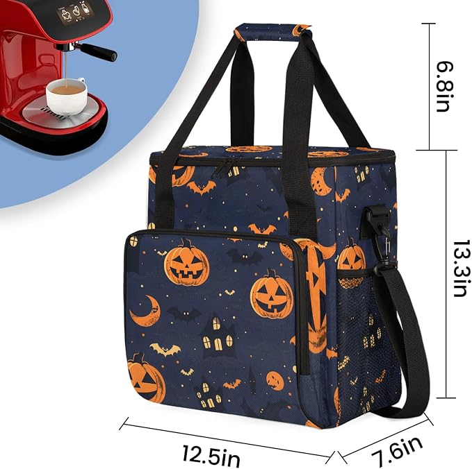 Halloween Pumpkin Bat Coffee Maker Carring Bag, Large Insulated Storage - Image 2