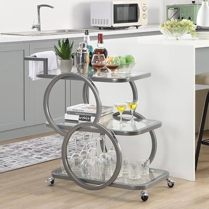 Home Bar Serving Carts 3 Tier Kitchen Carts on Wheels Mobile Bar Carts - Image 3
