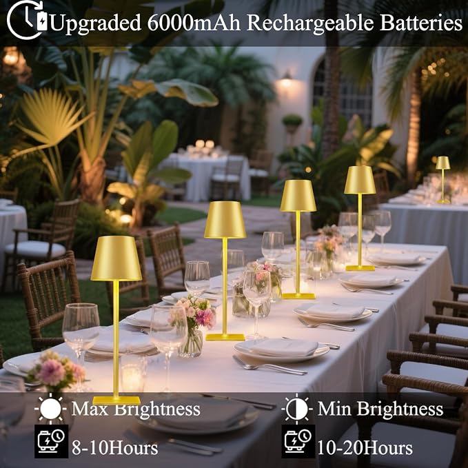 4 Pack Gold Led Cordless Table Lamps-Rechargeable Lamp Set of 4, Tabletop - Image 2