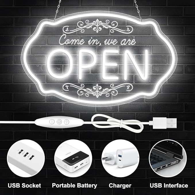 LED Neon Open Sign for Business, 16.5x10'' Come in We’re Open Sign, Daylight - Image 5