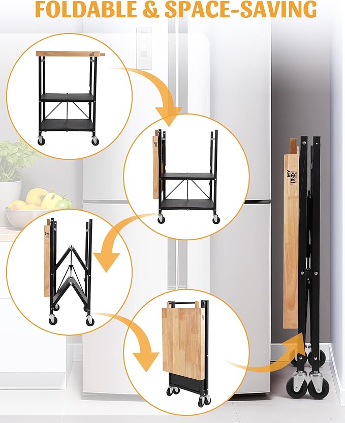 Mythinglogic Foldable Kitchen Storage Cart, 3-Tier Rolling Cart - Image 2