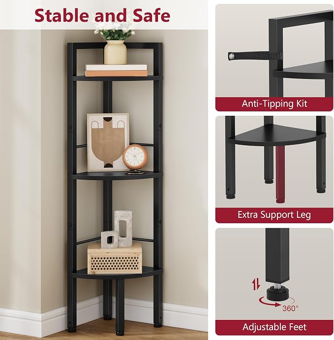 Tajsoon Small Corner Shelf Stand 3 Tier 39.6" Industrial Corner Ladder Shelves - Image 5