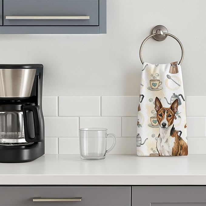 Caroline's Treasures Brindle and White Basenji Coffee Bar Kitchen Towel Velour - Image 3